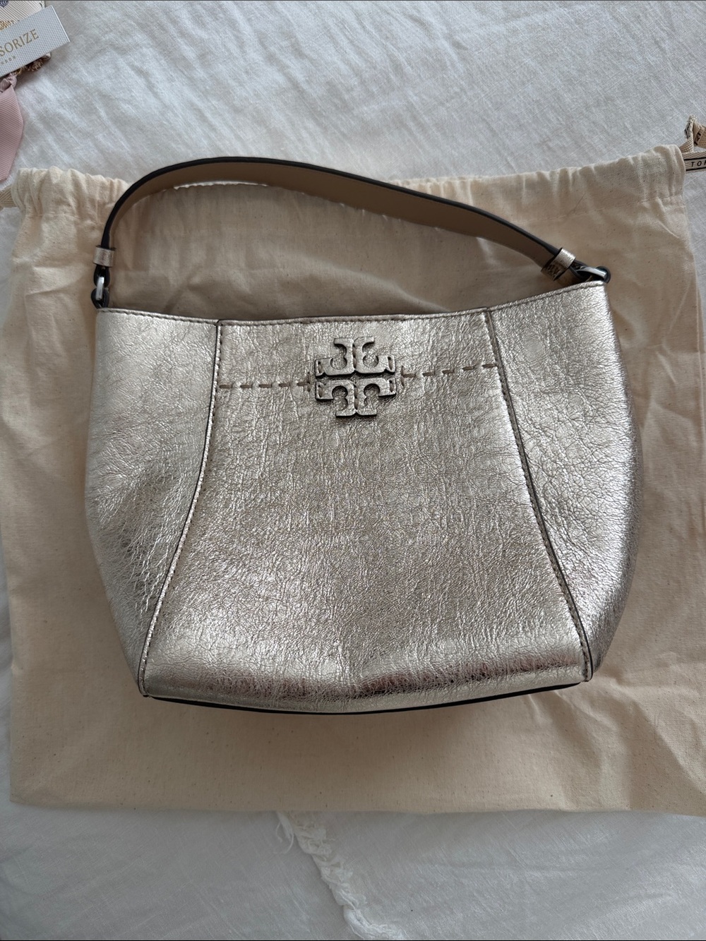 Tory Burch Metallic Silver Shoulder Hobo Bag